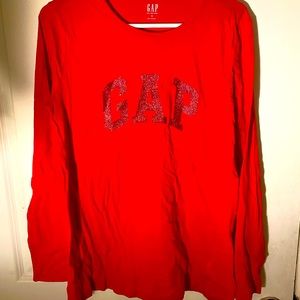 Gap long sleeve shirt - red with glitter letters MEDIUM